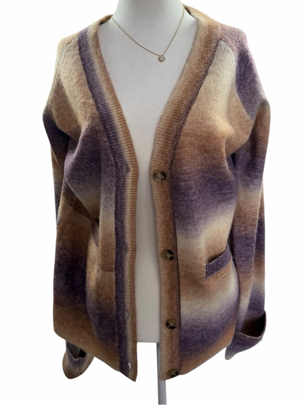 Weekend LA Ombre Cardigan S Dark Lilac Stripe Cozy Boho Grandpacore Sweater - Picture 9 of 12